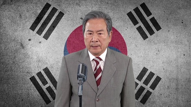 ▲ 이승만의 연설 장면을 재연한 배우 임동진.