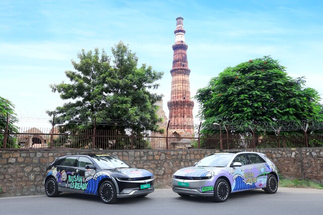 ▲ 현대차그룹이 G20 정상회의가 열리는 인도 뉴델리에서 부산박람회 유치 지원을 위한 랩핑카를 운용한다 ⓒ현대자동차그룹