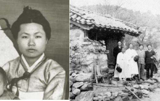 ▲ 안창호의 동생 안신호. 김구가 28세때 약혼했다가 파혼당한 첫 사랑. 40여년만에 평양서 다시 만난 73세 김구의 호텔수발과 안내를 맡았다. 오른쪽 사진은 옛추억의 영천암을 찾은 김구와 안신호 일행.