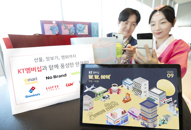 ▲ KT 모델들이 KT 멤버십 ‘달.달.혜택’과 멤버십 커머스 ‘마들랜’을 소개하는 모습ⓒKT