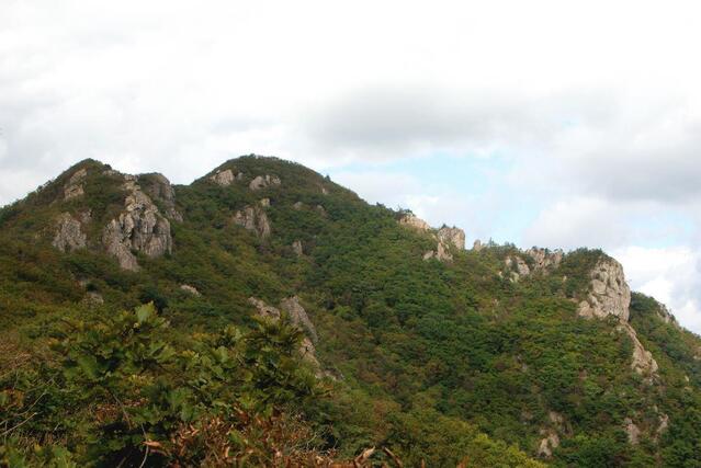 ▲ 숲속의 능선을 하행하면서 바라본 조항산.ⓒ진경수 山 애호가