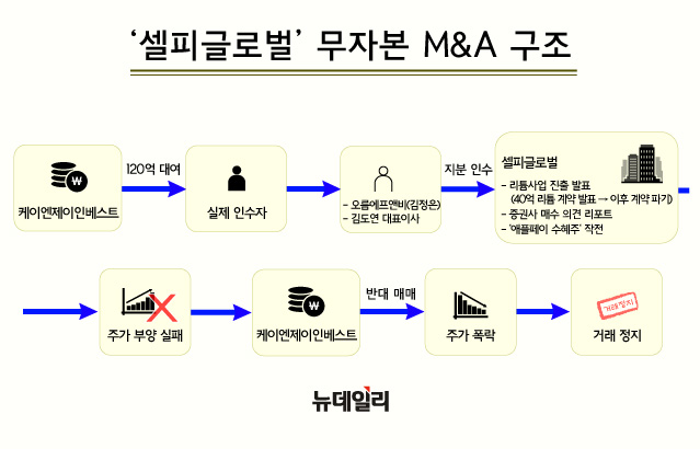 ▲ 셀피글로벌 무자본 M&A 구조. ⓒ디자인 황유정