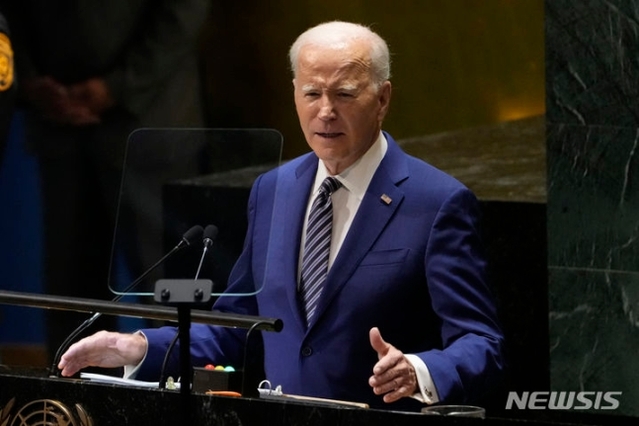 ▲ 조 바이든 미국 대통령이 19일(현지시간) 미국 뉴욕에서 열린 유엔 총회에서 연설하고 있다. ⓒAP/뉴시스