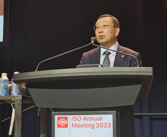 ▲ 조성환 현대모비스 사장이 ISO 정기총회서 발표하는 모습. ⓒ현대모비스