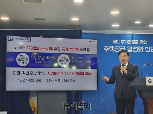 ▲ 원희룡 국토교통부 장관이 공급대책 관련 브리핑을 하고 있다. 사진=박정환 기자