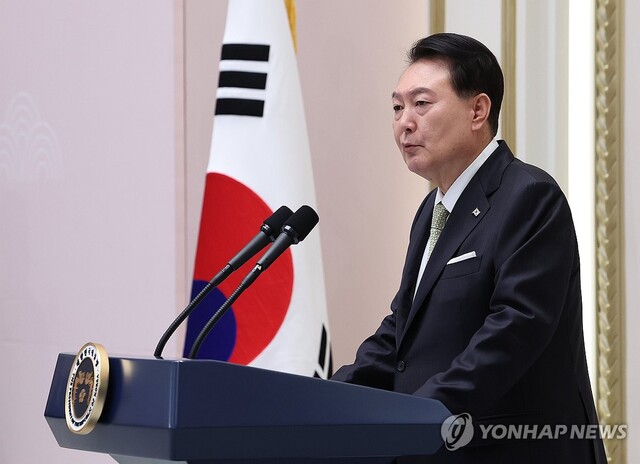 ▲ 윤석열 대통령이 추석인 지난 29일 청와대 영빈관에서 열린 원폭 피해 동포 오찬 간담회에서 환영사를 하고 있다. ⓒ연합뉴스