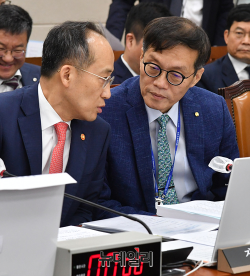 ▲ 추경호 기획재정부 장관(왼쪽)과 이창용 한국은행 총재ⓒ뉴데일리DB