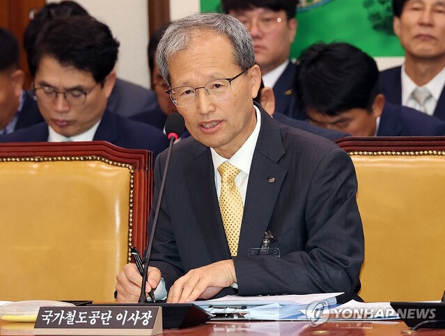 ▲ 17일 국회 국토교통위원회 국정감사에서 김한영 국가철도공단 이사장이 답변하고 있다.ⓒ연합뉴스