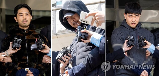 ▲ 서울 강남에서 40대 여성을 납치·살해하고 시신을 유기한 혐의로 구속된 3인조가 지난 4월9일 오후 서울 수서경찰서에서 검찰로 송치되고 있다. 왼쪽부터 이경우, 황대한, 연지호. ⓒ연합뉴스