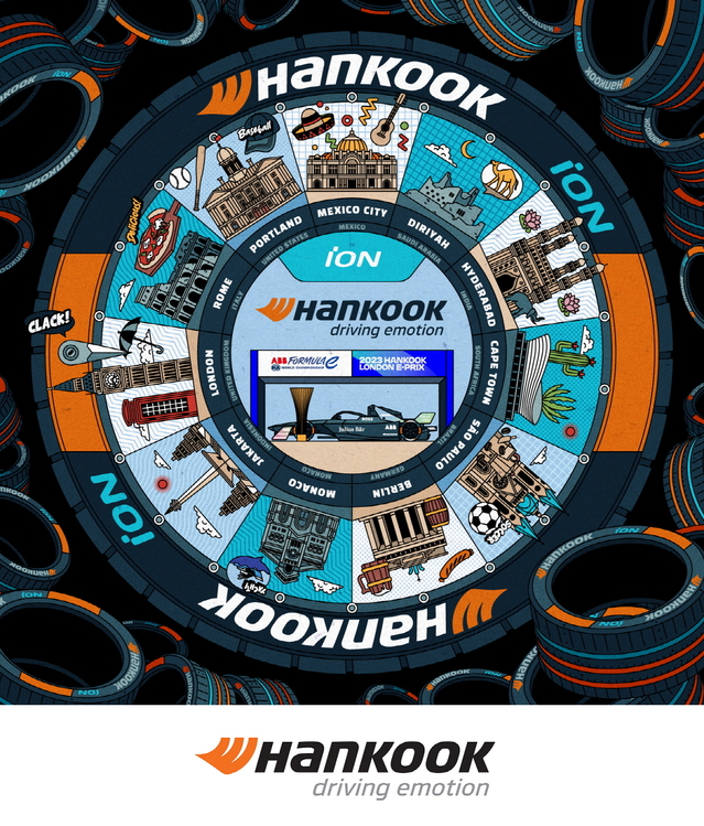 ▲ 포뮬러E 개최 11개 도시를 소재로 한 아트워크 모습. ⓒ한국타이어