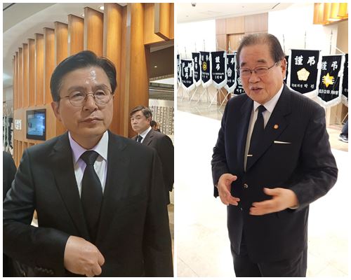 ▲ 2일 고(故) 이인수 박사의 빈소를 찾은 황교안 이승만건국대통령기념사업회 회장과 광복회 이종찬 회장. ⓒ김성웅 기자