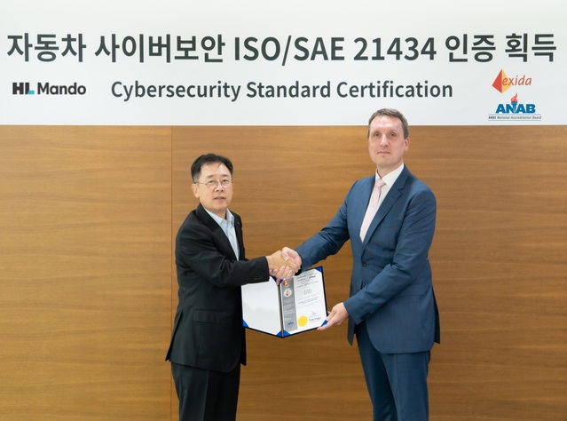 ▲ 왼쪽부터 조성현 HL만도 부회장, 알렉산더 그리싱 엑시다 COO ⓒHL만도