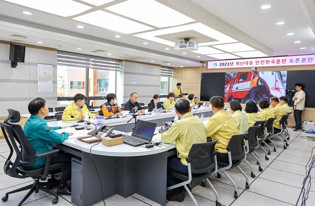 ▲ 성주군(군수 이병환)은 지난 2일 성주군청 재난종합상황실 및 별고을체육관에서 재난대응 역량 강화를 위한 ‘2023년 성주군 재난대응 안전한국훈련’을 실시했다.ⓒ성주군