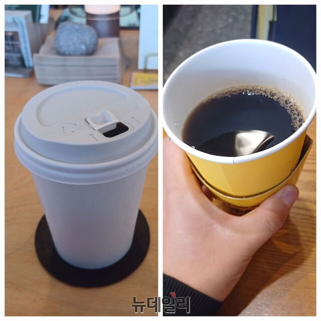 ▲ 8일 기준 카페 내에서 종이컵 사용이 가능하다. ⓒ김성웅 기자