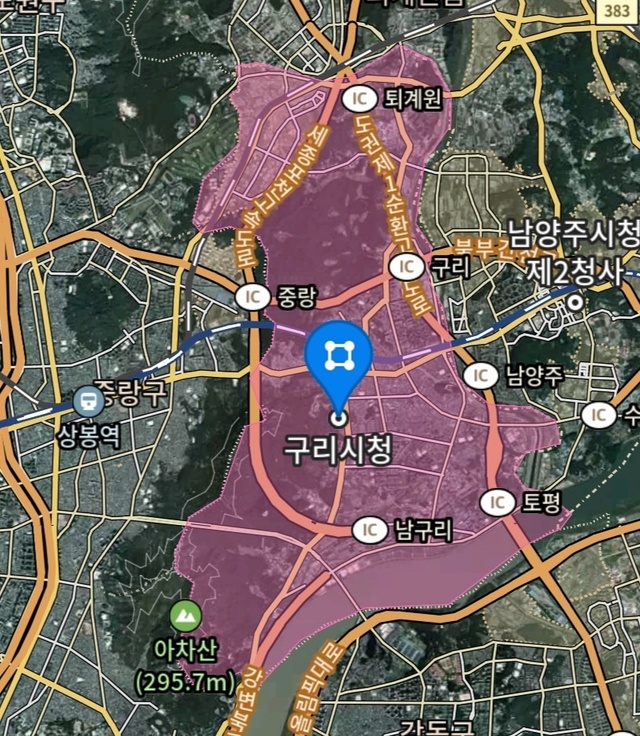 ▲ 지도 검색 앱에 구리시를 검색한 모습. ⓒ카카오맵 구리시 검색 갈무리