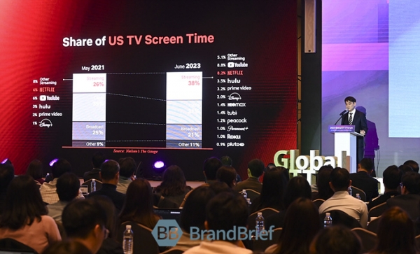 ▲ 강동한 넷플릭스 한국 콘텐츠 총괄이 스트리밍 시장의 성장세를 강조하고 있다. ⓒ서성진 기자