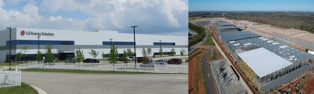 (왼쪽부터) LG에너지솔루션 미국 미시간 배터리공장과 SK온이 미국 조지아주에 건설중인 배터리 공장의 모습 ⓒ각 사