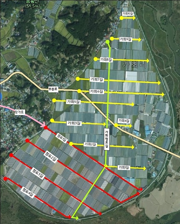 ▲ 도로명에 부여된 비닐하우스 밀집단지.ⓒ부여군