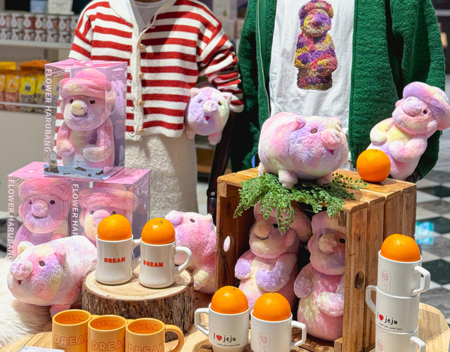 ▲ 제주 드림타워는 개관 3주년을 맞아 행운과 복을 상징하는 꽃하르방과 블루밍피그 인형을 출시한다고 18일 밝혔다.ⓒ롯데관광개발