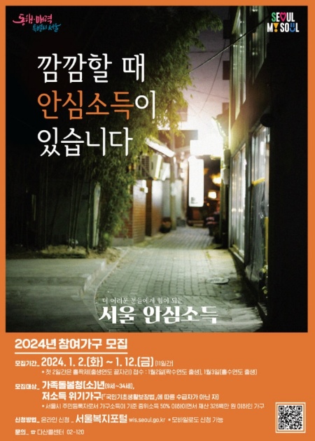 ▲ 2024년 서울시 안심소득 참여가구 모집 포스터 ⓒ서울시 제공