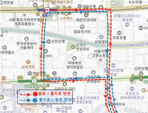 ▲ 을지로-종로 방면 회차 예시 ⓒ서울시 제공