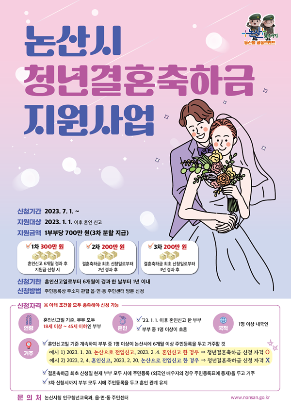 ▲ 청년 결혼 축하금 지원사업 포스터.ⓒ논산시