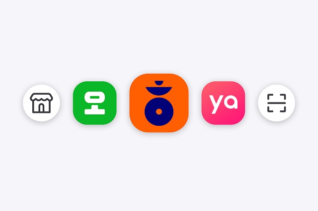 ▲ 섹타나인과 야놀자는 MOU를 통해 온·오프라인을 아우르는 새로운 서비스를 제공할 예정이다. 왼쪽 두번째부터 해피오더앱, 해피앱, 야놀자앱 아이콘.ⓒ섹타나인