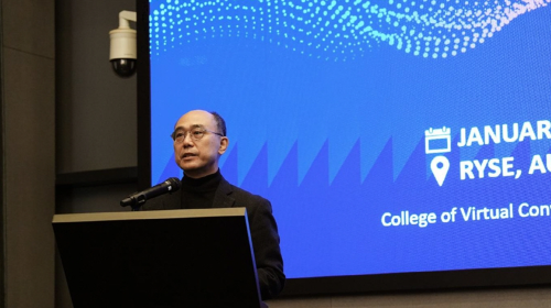 ▲ 기조강연 중인 위정현 실감미디어 혁신융합대학 사업단장. ⓒ중앙대학교