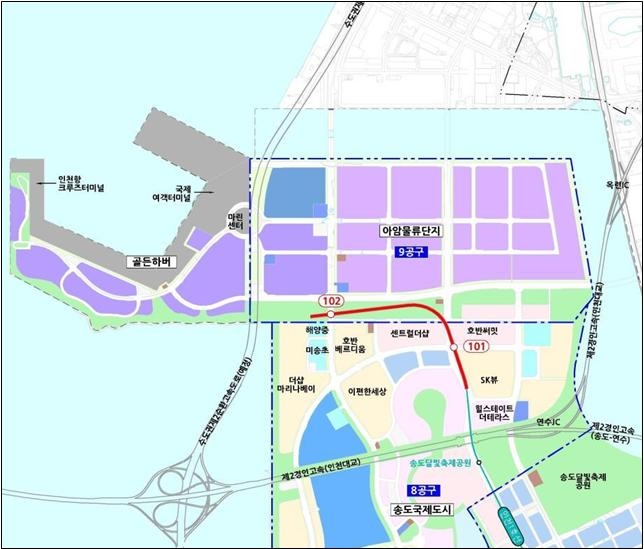 ▲ 인천지하철 1호선 송도 8공구 연장 노선도ⓒ인천시 제공