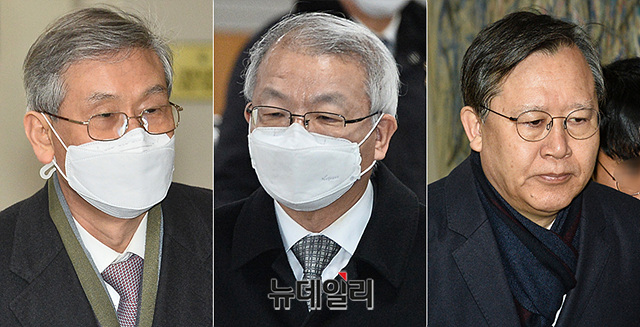 ▲ 고영한 전 대법관(왼쪽부터), 양승태 전 대법원장, 박병대 전 대법관
