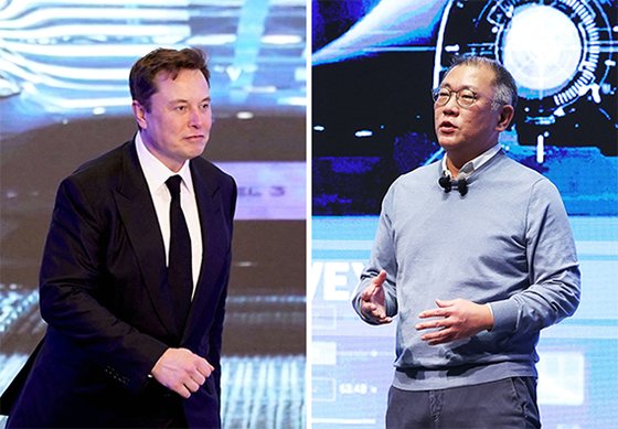 ▲ 일론 머스크 테슬라 CEO와 정의선 현대차그룹 회장