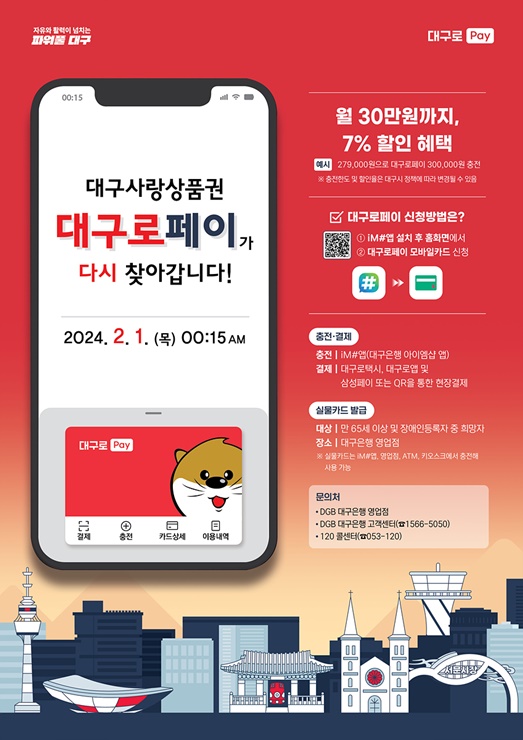 ▲ 대구광역시는 지역소비 활성화 및 따뜻한 설 명절 분위기 조성을 위해 오는 2월 1일 0시 15분부터 ‘대구로페이’ 할인판매를 시작한다.ⓒ대구시