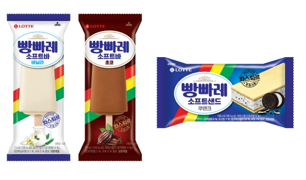 ▲ 빵빠레 소프트바 2종(바닐라·초코)과 빵빠레 소프트샌드 쿠앤크ⓒ롯데웰푸드