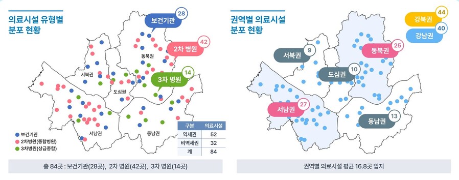 ▲ 서울시 '어르신 안심주택' 대상지 인근 350m 이내에 위치한 의료시설. ⓒ서울시 제공