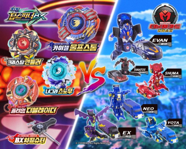 ▲ '차징 탑스피너 BX'와 '터닝메카드 리마스터' 라인업.ⓒ초이락컨텐츠컴퍼니