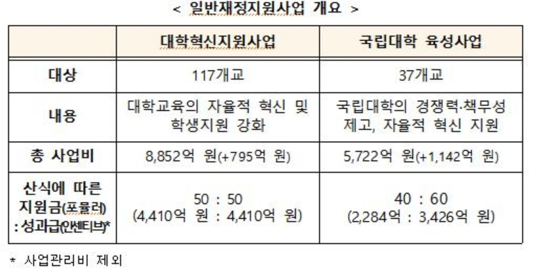 ▲ 일반재정지원사업개요. ⓒ교육부