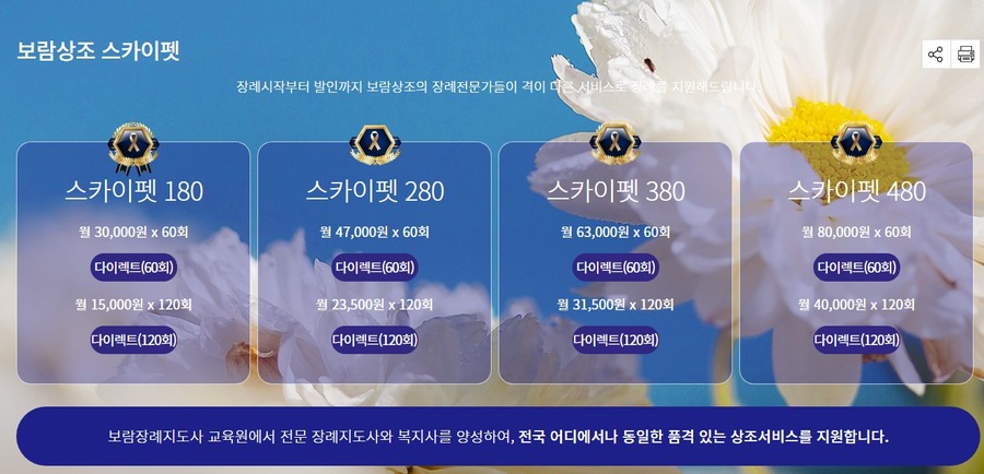 ▲ 보람상조의 반려동물 전용 장례상품 스카이펫ⓒ보람상조 홈페이지
