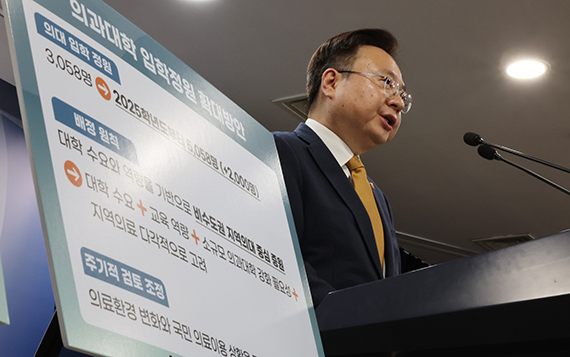 ▲ 조규홍 보건복지부 장관이 6일 서울 종로구 정부서울청사에서 의과대학 입학정원 확대 방안을 발표하고 있다. ⓒ뉴시스