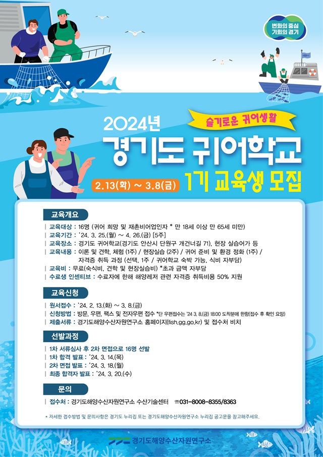 ▲ 2024년 경기도 귀어학교 1기 교육생 모집 포스터. ⓒ경기도 제공