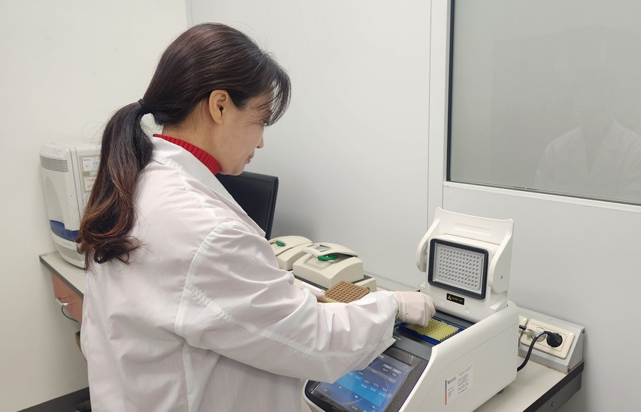 ▲ 진천군농업기술센터 한 직원이 검사를 실시하고 있다.ⓒ진천군