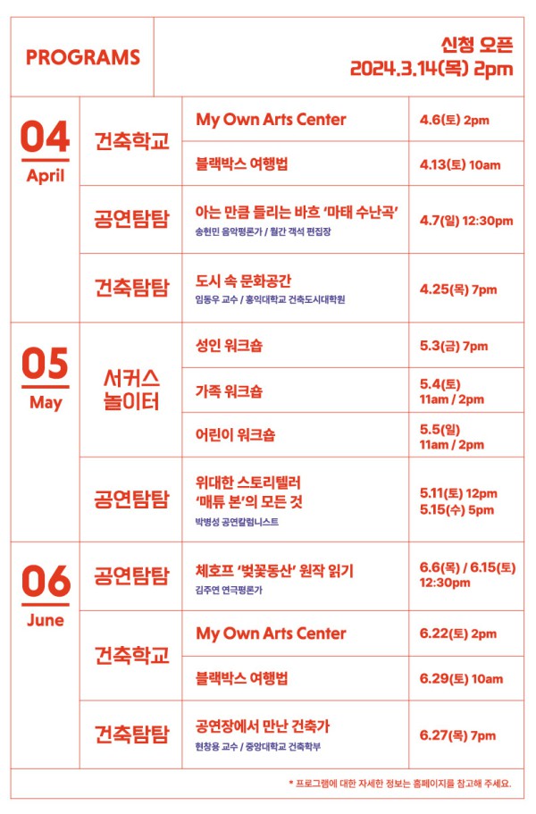 ▲ LG아트센터 서울 2024년 상반기 교육 프로그램 라인업.ⓒLG아트센터