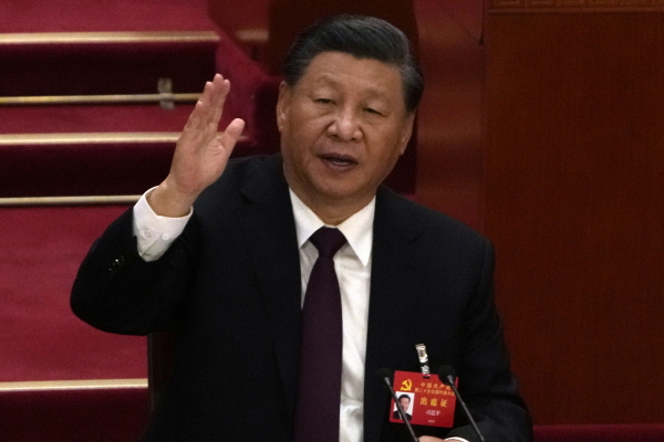 ▲ 시진핑 중국 국가주석이 2022년 10월 22일 중국 베이징 인민대회당에서 열린 중국 공산당 제20차 전국대표대회 폐막식에 참석하고 있다. ⓒAP/뉴시스