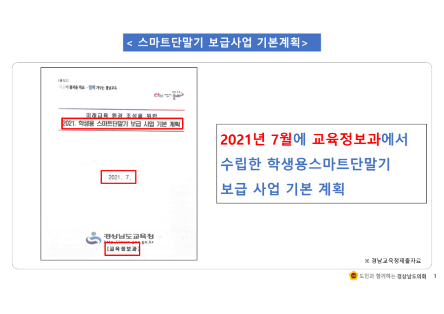 ▲ 스마트단말기 보급사업 기본계획서. ⓒ노치환 의원 제공