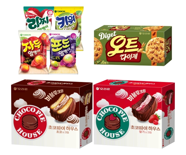 ▲ 오리온 ‘초코파이하우스∙마이구미 알맹이∙오트 다이제’ 이미지ⓒ오리온