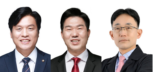 ▲ 왼쪽부터 조승래, 윤소식, 왕현민 후보.ⓒ중앙선거관리위원회