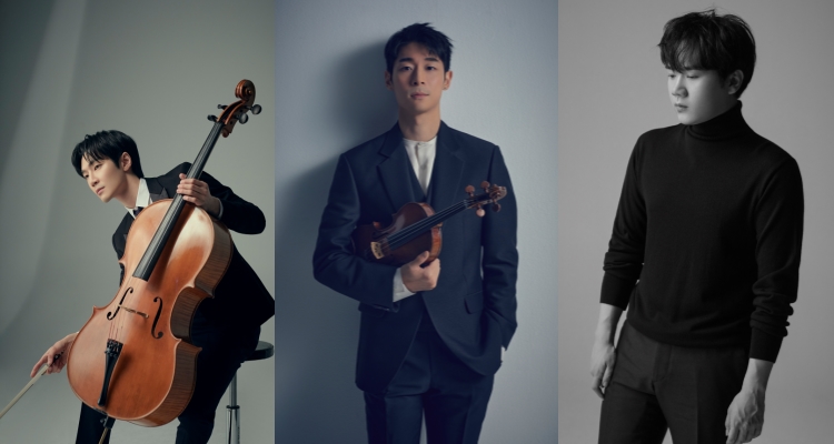 ▲ 왼쪽부터  첼리스트 홍진호, 바이올리니스트 대니구, 테너 존노.ⓒ크레디아
