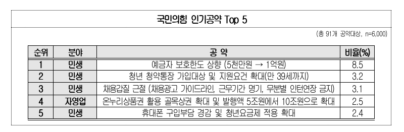 ▲ 국민의힘 인기공약. ⓒ대한상공회의소