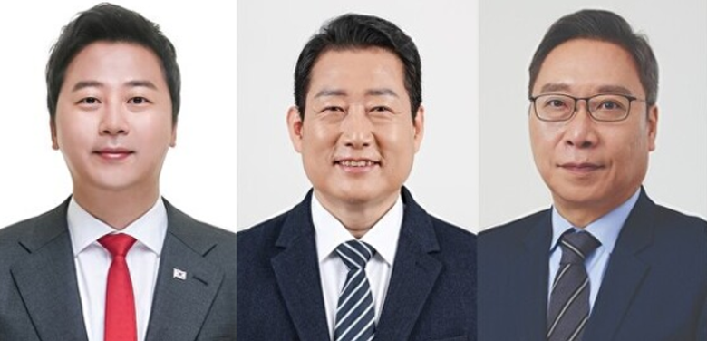 ▲ 왼쪽부터 장예찬 무소속 후보, 민주당 유동철 후보, 국민의힘 정연욱 후보.ⓒ중앙선거관리위원회