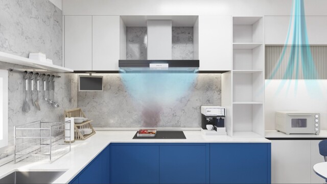 ▲ 환기청정기 키친플러스를 통한 환기 시뮬레이션 화면. '나비엔 제품 체험 연출하기' 클릭 시 확인이 가능하다.ⓒ경동나비엔