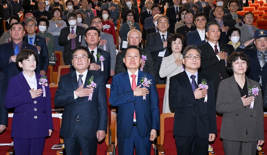 ▲ 제105주년 대한민국 임시정부 수립 기념식이 4월 11일 오전 10시, 정부대구지방합동청사 대강당(홍재근실)에서 광복회 대구시지부(지부장 노수문) 주관으로 열렸다.ⓒ대구시